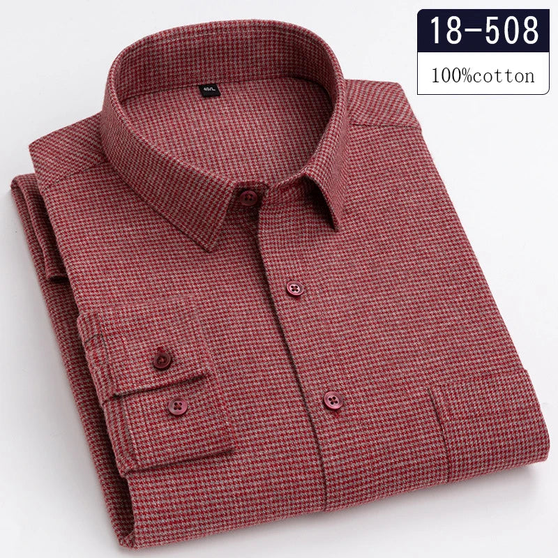 Luxury High-Quality 100% Cotton Houndstooth Full Shirts for Men Slim Fit Casual Shirt Long-Sleeve Plaid Soft Designer Clothes Ro