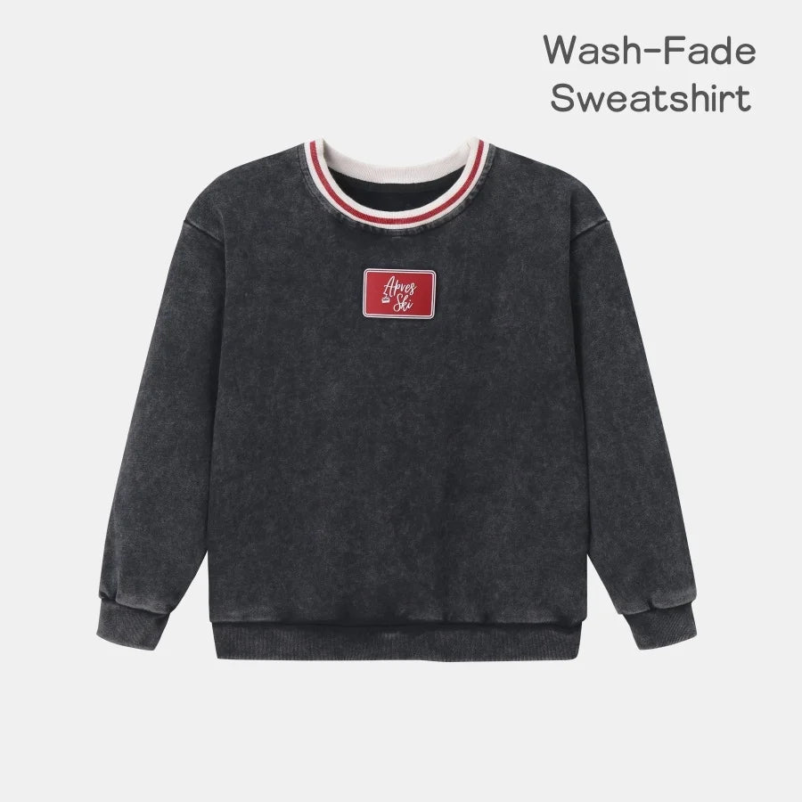 Chalet Geschwister-Matching Sweatshirts - Gewaschenes Schwarz Pinstripe Kinder-Set