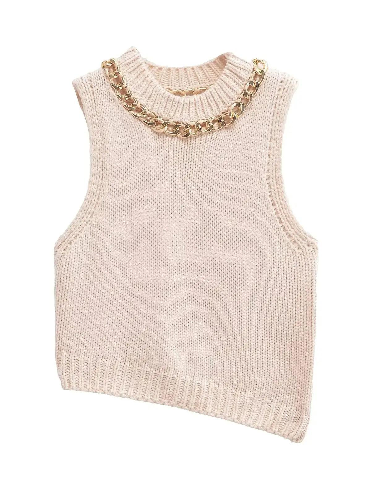 Chain Asymmetric Hem Knit Top Round Neck Sleeveless Tank Top picture colour Seec6b9a2080248578be401a42af155e9X STYLEINGER