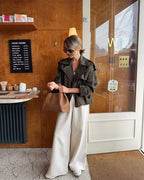 Women's Cropped Trench Coat Autumn Jacket Women Streetwear Double Breasted Long Sleeve