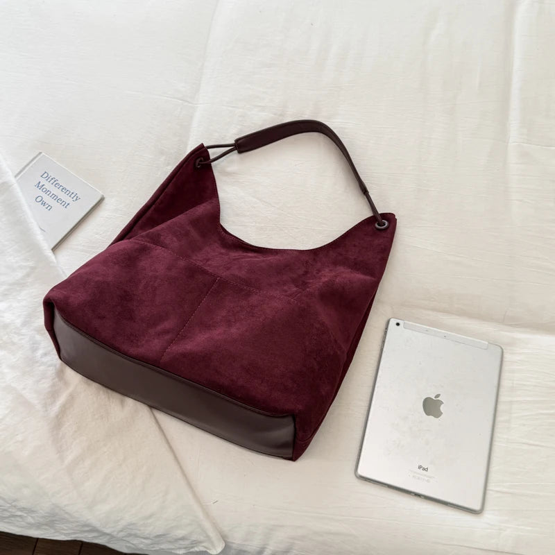 Women's Hobo Bag Vintage Large-Capacity Soft Faux-Suede Hasp Shoulder Bag with Phone Pocket