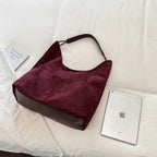 Women's Hobo Bag Vintage Large-Capacity Soft Faux-Suede Hasp Shoulder Bag with Phone Pocket