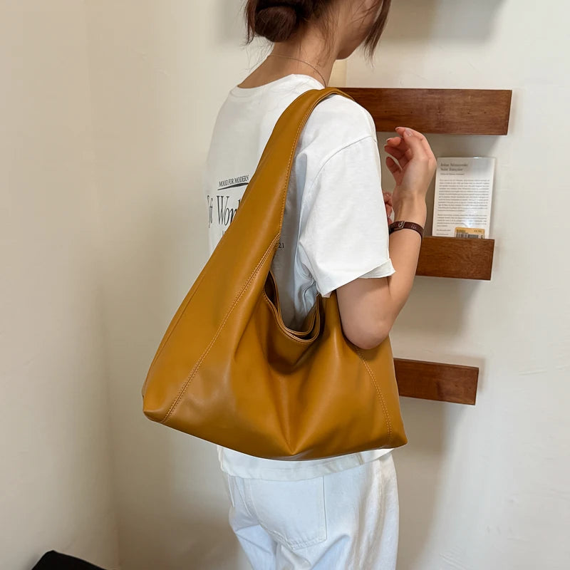Women's Soft PU Leather Hobo Tote Bag – Hasp Closure, Water-Resistant, 37×25×11 cm