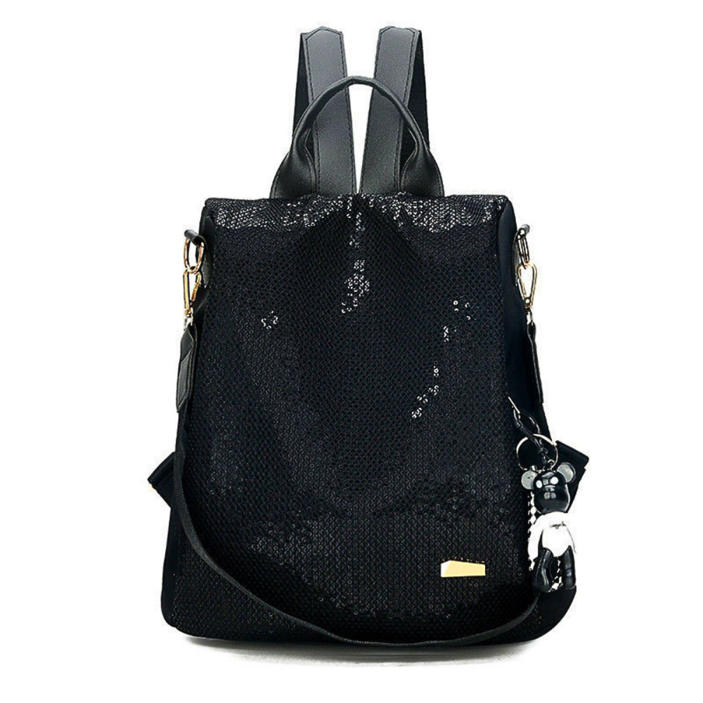 Sequin Backpack Fashion Women's Medium Black Flap Multifunction Shoulder Bag