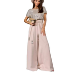 Sequin Jumpsuit Short Sleeve Belt Tied High Waist Wide Leg Overall Plus Sizes
