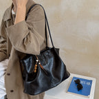 Styleinger Women's Tote Bag Vintage Large-Capacity Soft Hobo PU Leather Zipper Shoulder Bag with Phone Pocket & Charm