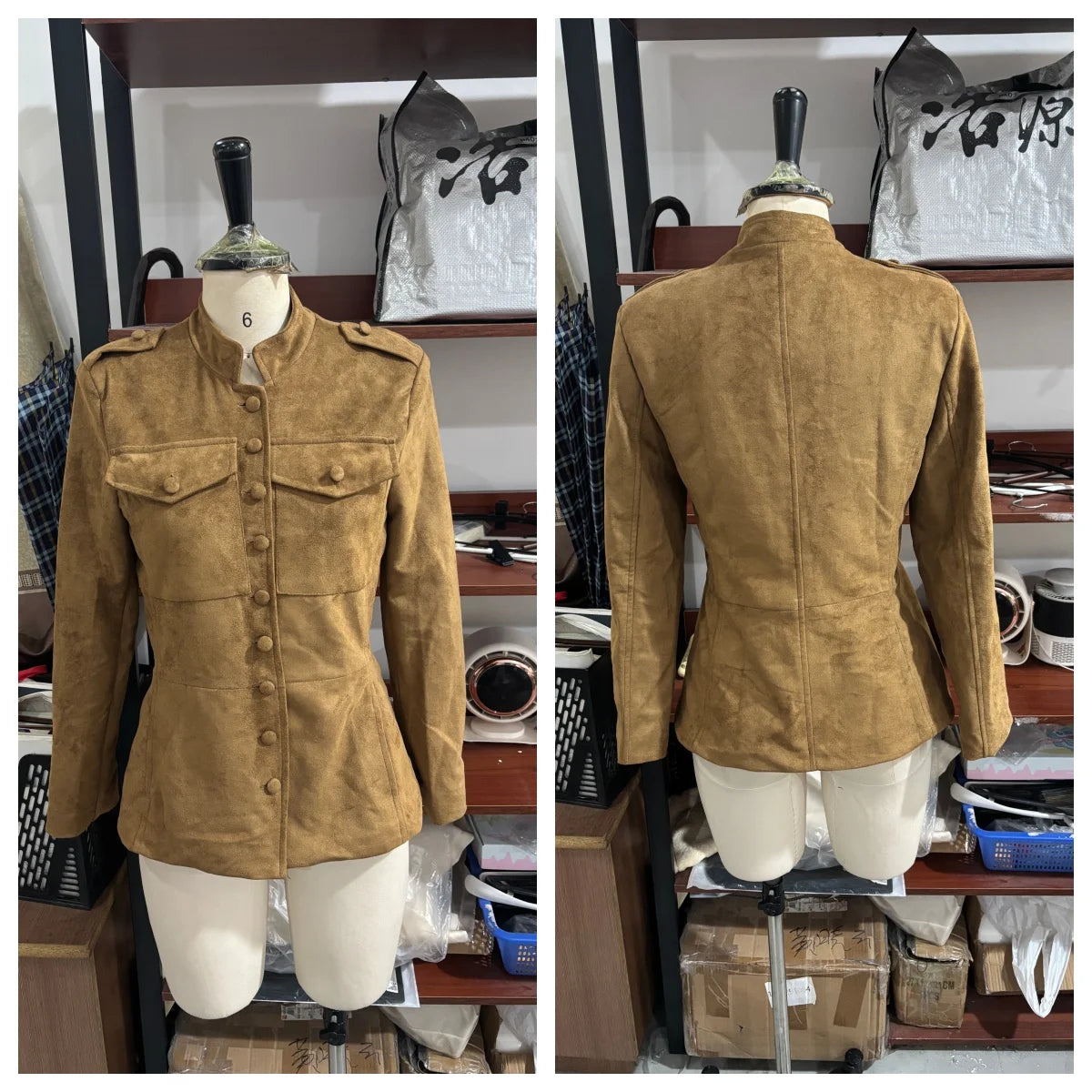 Women's Jacket Polyester Plaid Loose Stand Collar Full-Zip Full-Sleeve Casual Autumn Outerwear