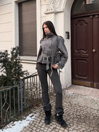 Women's Jacket Solid Lace-Up Double-Breasted Turn-Down Collar Full-Sleeve High-Waist Short Streetwear Coat
