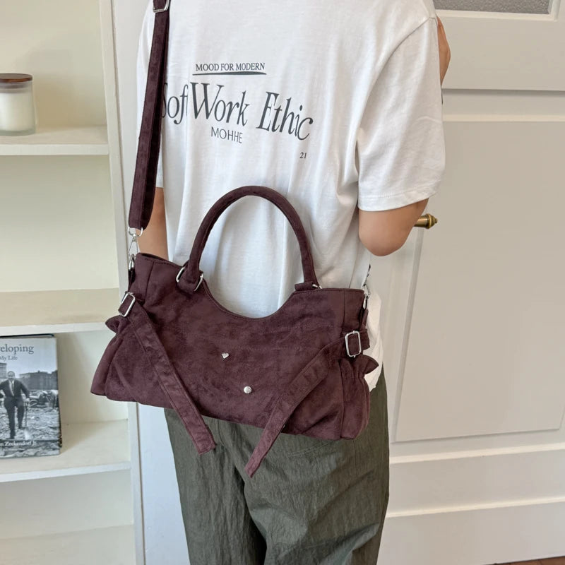 PU Leather Vintage Tote Bag – Rivet Detail, Adjustable Strap, 37×20×9 cm
