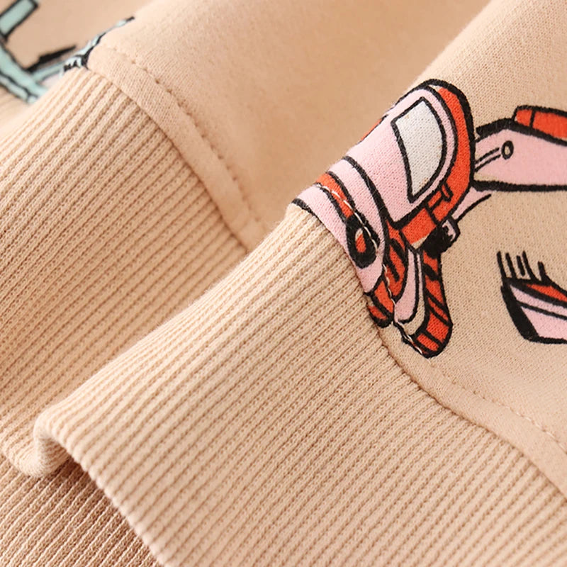 Boys' Sweatshirt Cotton Cartoon Excavator Print Pullover Full-Sleeve Autumn Kids Top