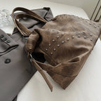 Women's Rivet PU Leather Large Capacity Shoulder Bag – Punk Style Tote Handbag