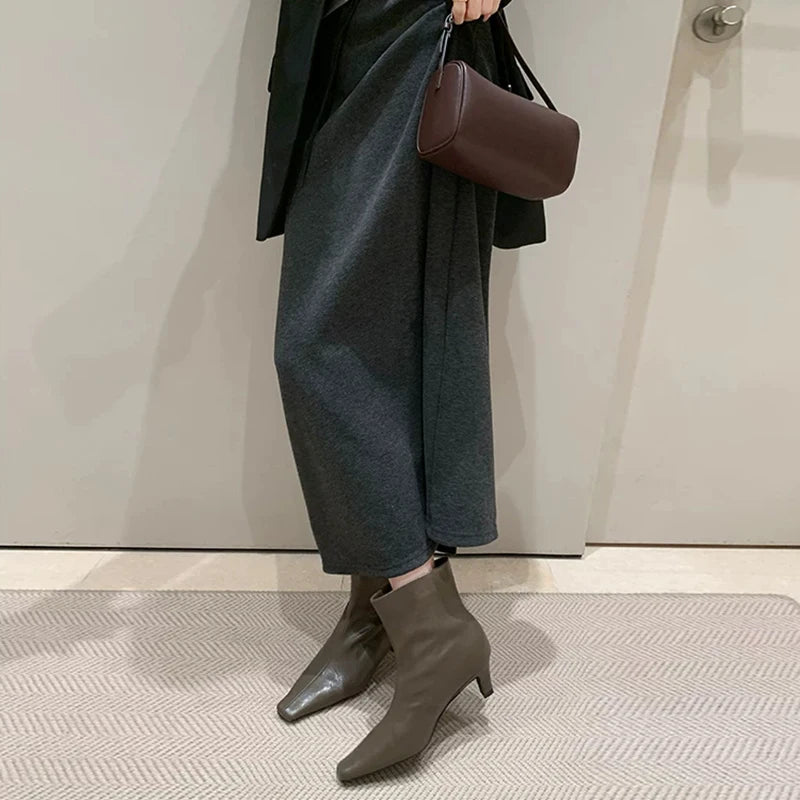 Women's Minimalist Square-Toe Slip-On Ankle Boots