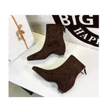 BIGTREE Damen Wildlederschnürstiefel Quadratische Spitze Blockabsatz Reißverschluss