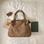 Women's Faux Leather Shoulder Bag with Zipper Closure