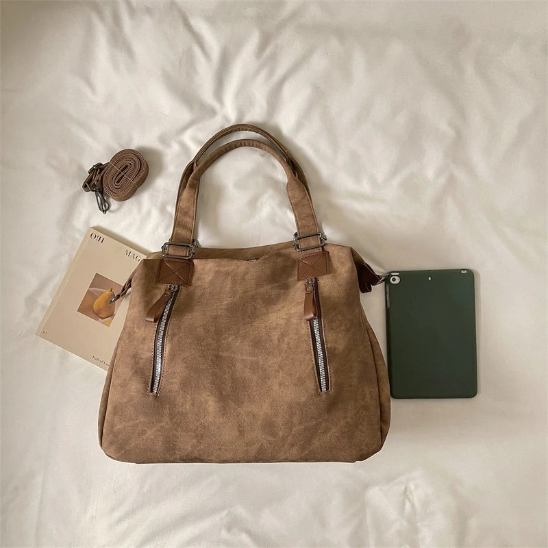 Women's Faux Leather Shoulder Bag with Zipper Closure