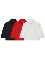 Casual Women Turtleneck Blazer Simple and Comfortable Half Sleeve Solid Color Texture Elegance High Street Coat