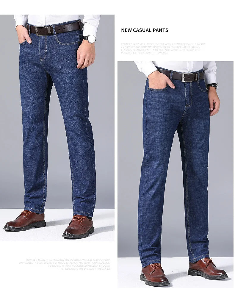Men's Soft Straight Denim Pants Classic Business Black Biker Jeans Overalls Masculino Pantalone Hombre Mannen Homme