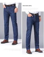 Men's Soft Straight Denim Pants Classic Business Black Biker Jeans Overalls Masculino Pantalone Hombre Mannen Homme