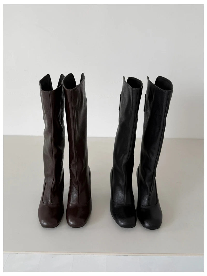 Women's Square Toe Knee-High Boots with Slim Heels
