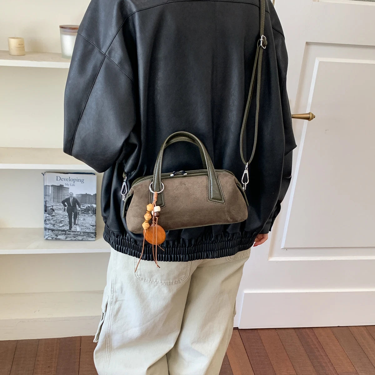 Women's Small Boston-Style PU Crossbody Bag with Zipper
