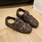 Women Retro Cross Buckle Sneakers - Cow Suede Casual Walking Shoes