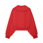 Women's Fashion Cropped Jackets V-Neck Long Sleeves With Bow Solid Pullover Chic Lady Outfits