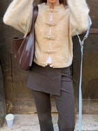 Women's Cardigan Knit Open-Stitch Button O-Neck Loose Full-Sleeve Casual Autumn Winter Sweater