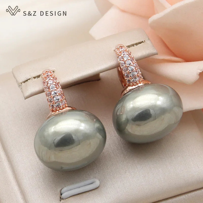 Women's Simulated Pearl Drop Earrings with Cubic Zirconia