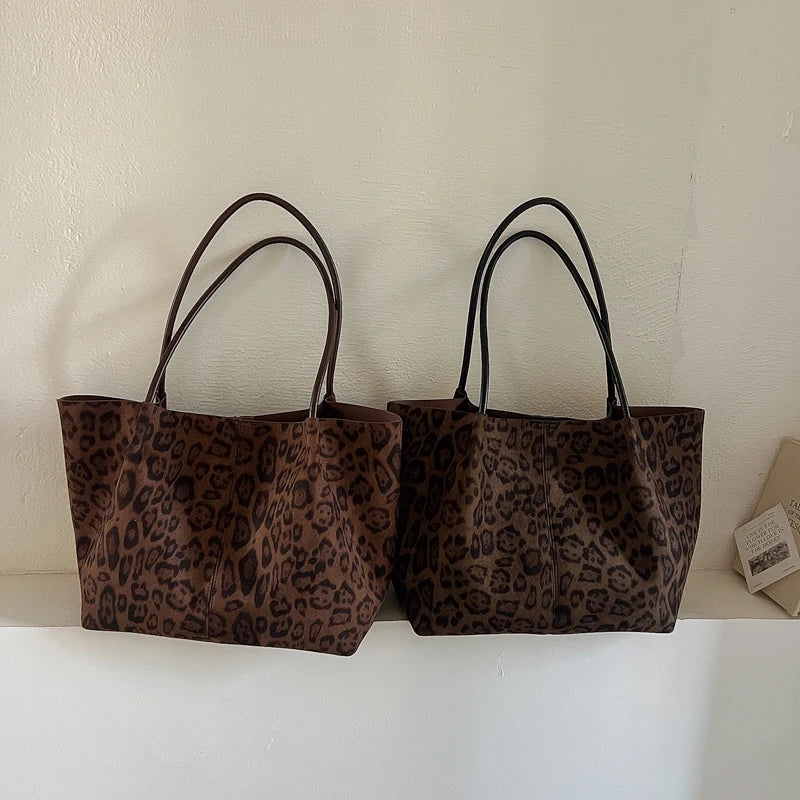 Women's Leopard Print Faux Leather Tote Shoulder Bag
