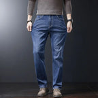 Men's Soft Stretch Straight Jeans Business Casual Slim Fit Wash Denim Pants Korean Fashion Blue Gray Male Brand Trousers