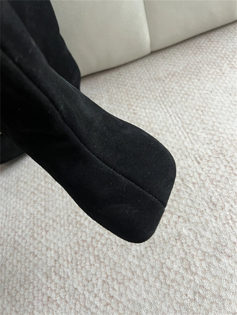 Women's Faux Suede Square Toe Knee-High Boots