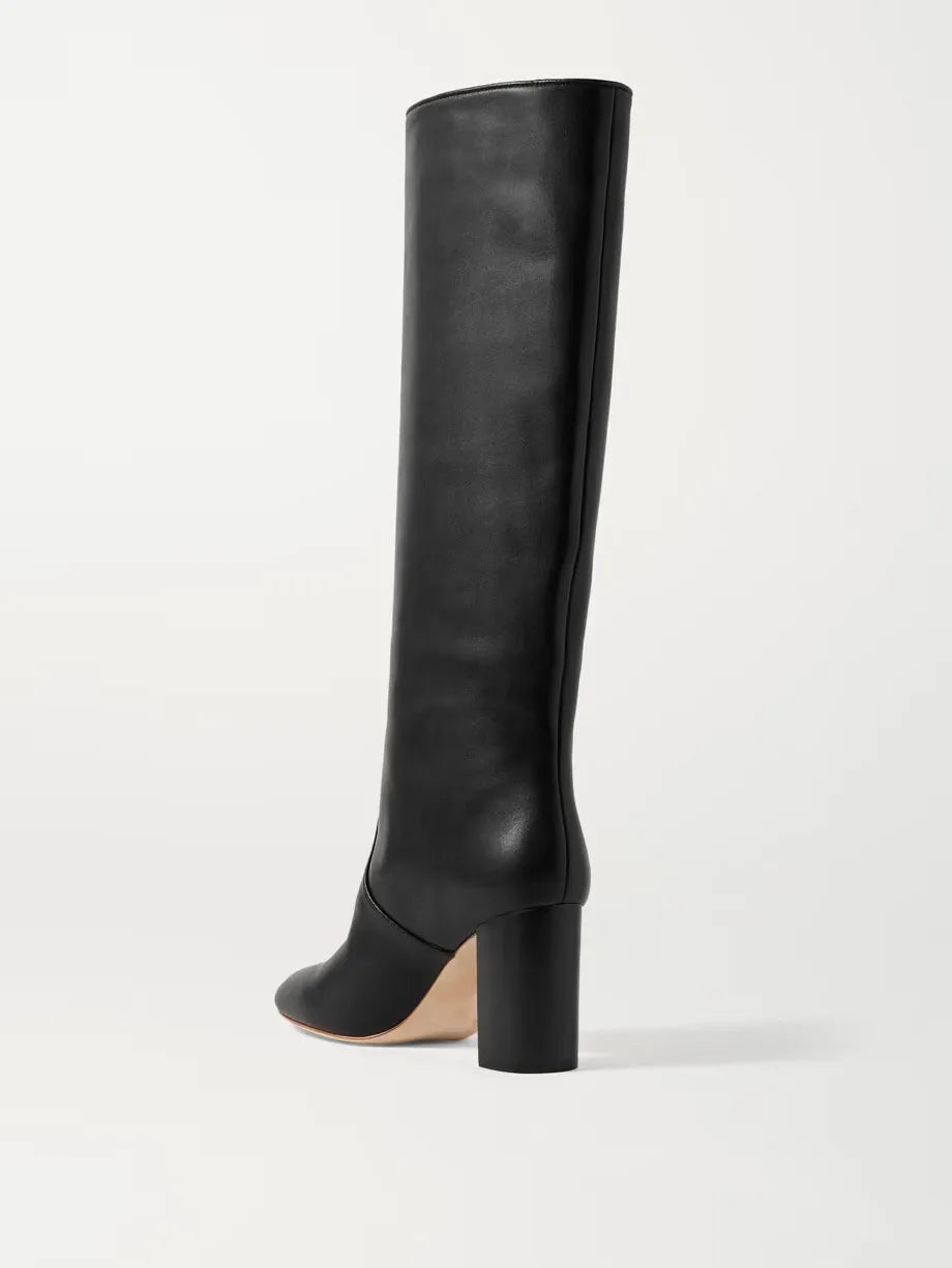 Arden Furtado Women's Genuine Leather Knee-High Riding Boots – Round Toe Square Heel