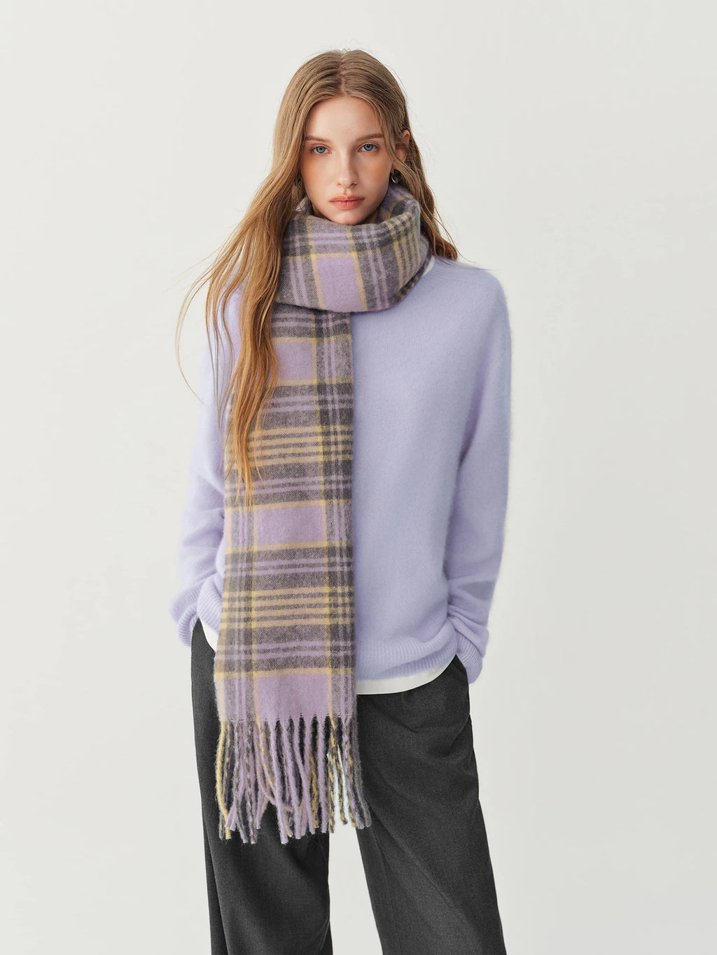 Women's Scarf Fringed Plaid Knit Polyester Cozy Warm Neck Warmer Casual Winter One Size