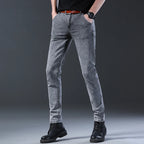 Men's Jeans Slim Fit High-Stretch Straight Leg Mid-Rise Gray Casual Denim Pants