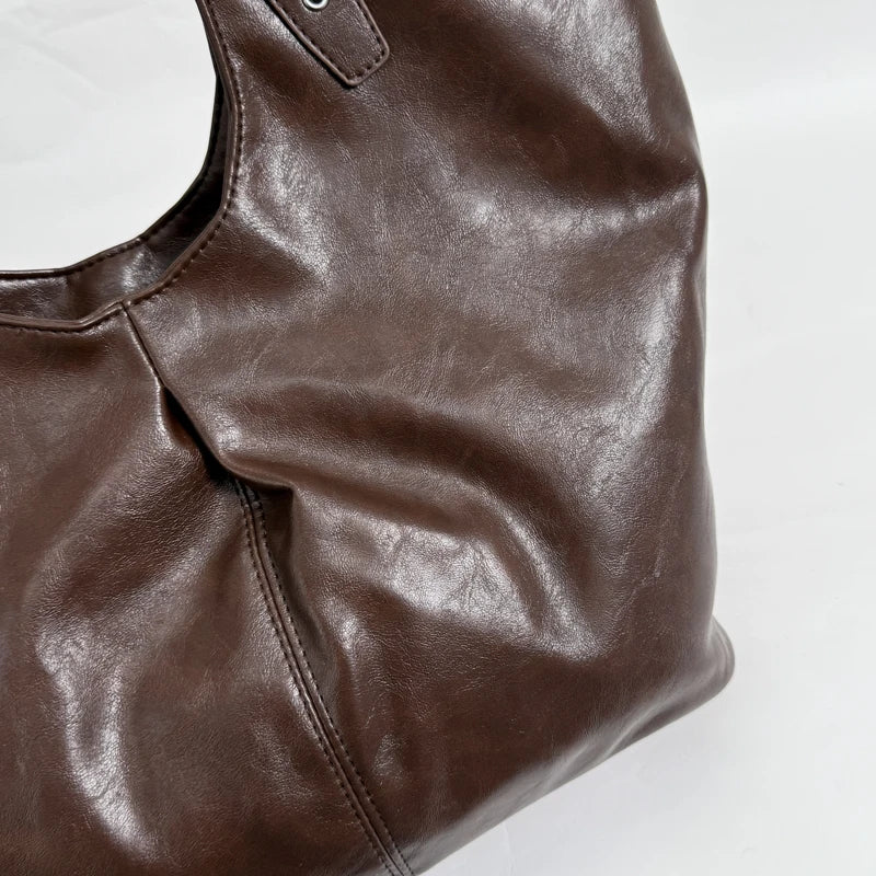 Women's Faux Leather Hobo Shoulder Bag with Zipper Closure
