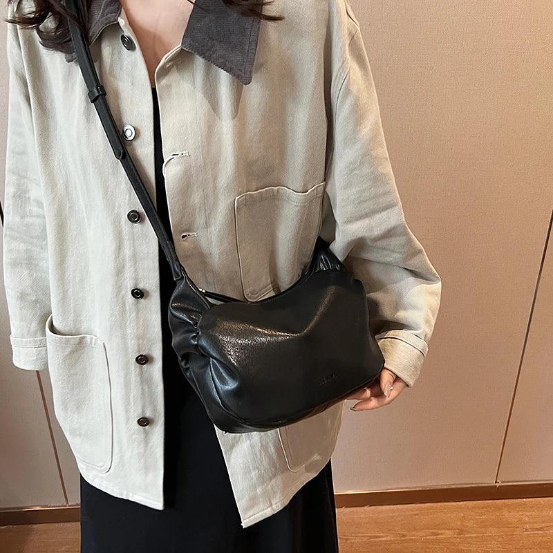 Small Leather Shoulder Bags Women Soft Zipper String Strap Underarm Purses