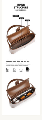 Women's Genuine Leather Baguette Shoulder Bag – Vintage Cowhide Crossbody