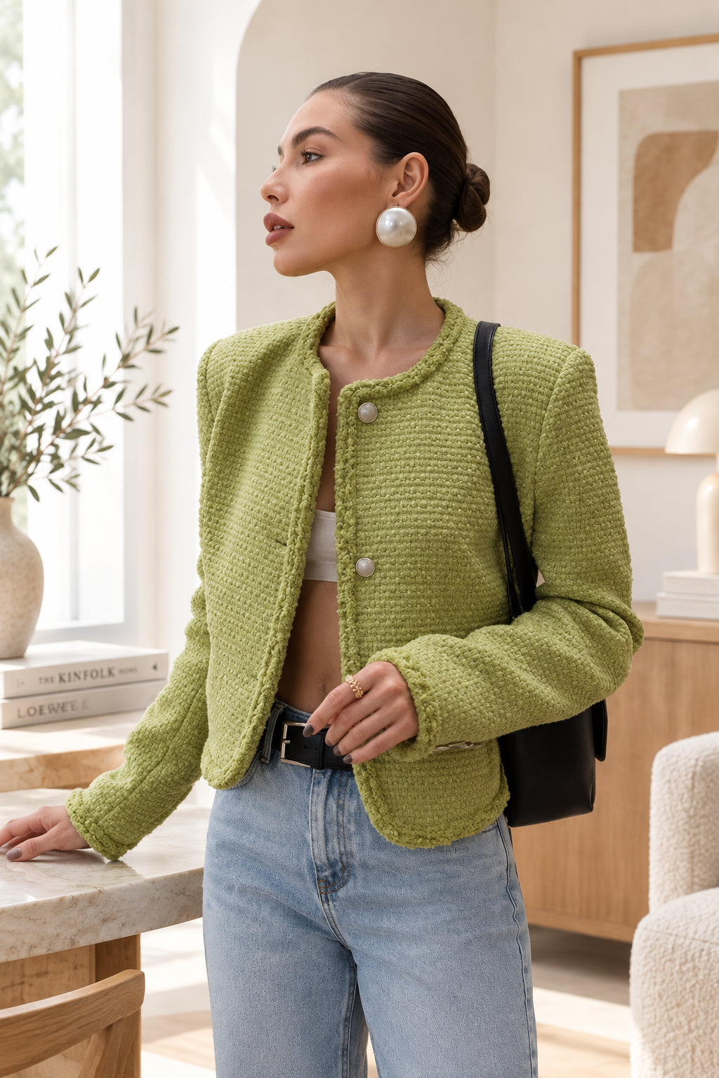 Urban Green Women Jacket Elegant Long Sleeve O-neck Single Breasted Female Outwear 2026 Autumn Winter Chic New Lady Streetwear