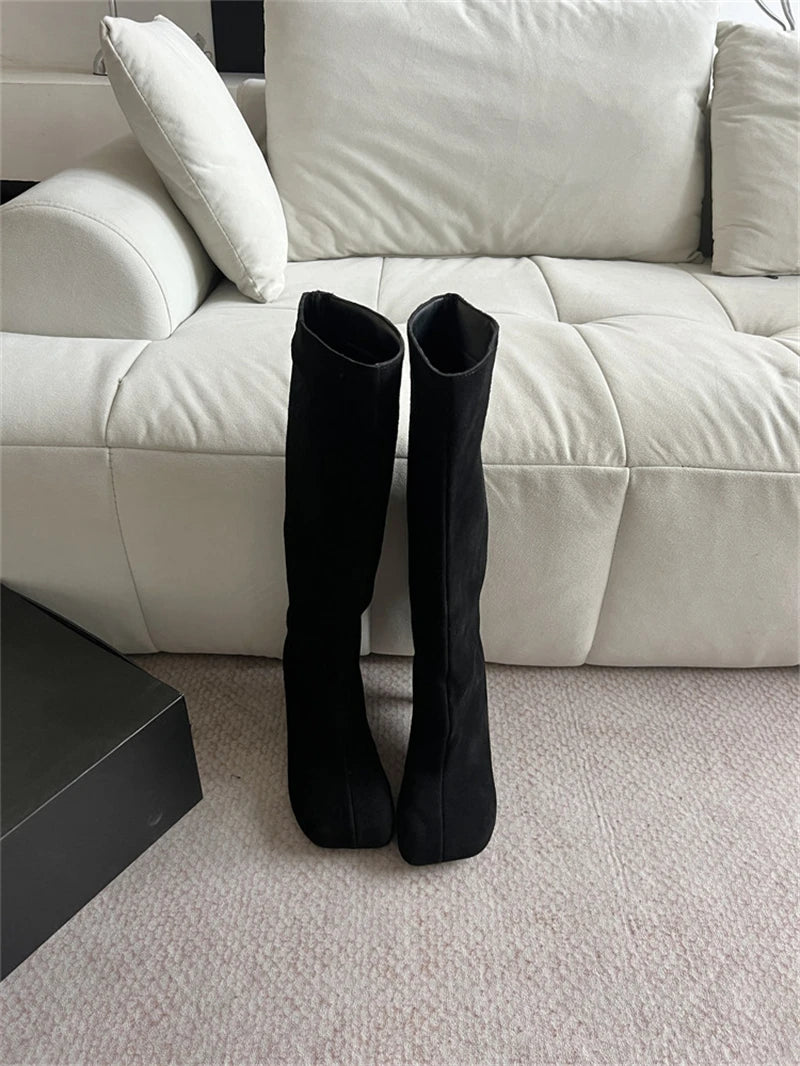 Women's Faux Suede Square Toe Knee-High Boots