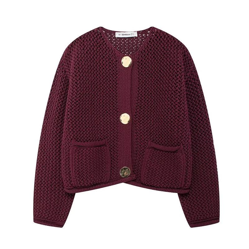 Single Breasted Knitted Sweater Long Sleeves Button Front Patch Pockets Knitwear Red Sf6eb6d20c1884b3db3062bcdc424fc5dy STYLEINGER