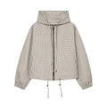 Women's Jacket Plaid Hooded Full-Zip Loose Turn-Down Collar Full-Sleeve Varsity Bomber Coat