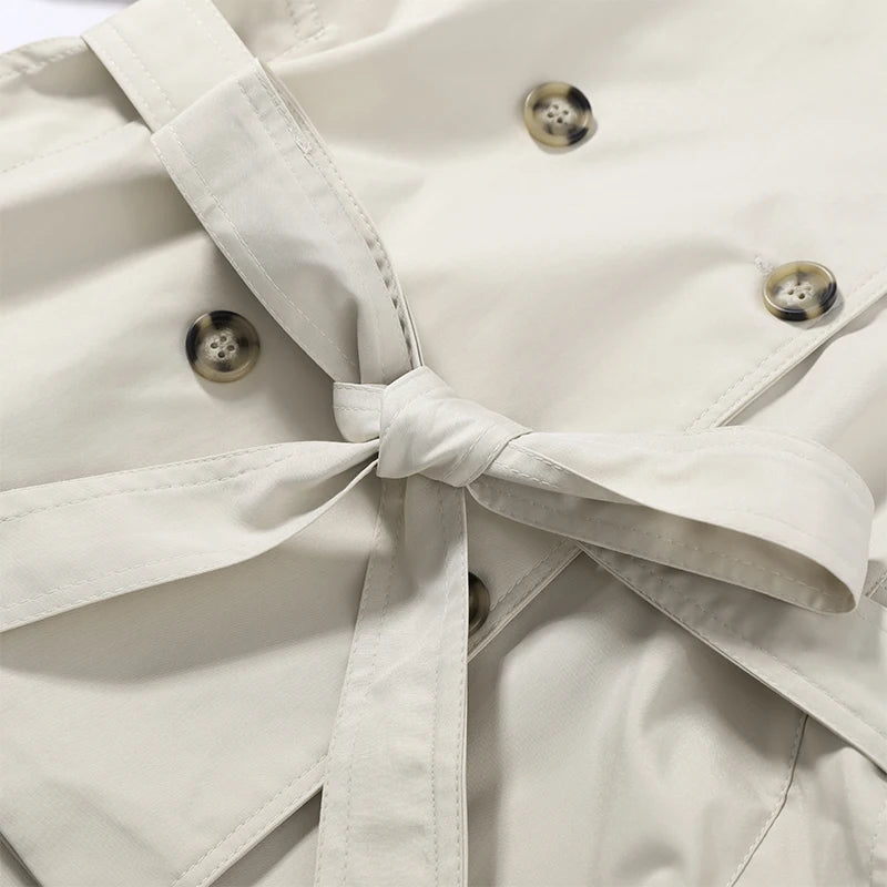 Women's Jacket Solid Lace-Up Double-Breasted Turn-Down Collar Full-Sleeve High-Waist Short Streetwear Coat