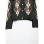 Women's Diamond Argyle Knit Button-Front Cardigan Casual Fashion Sweater