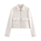 Women's Zipper Jacket Coat Winter Long Sleeve Pocket Outerwear Coat Short Street Elegant