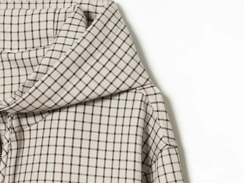 Women's Jacket Plaid Hooded Full-Zip Loose Turn-Down Collar Full-Sleeve Varsity Bomber Coat