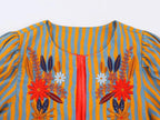 Women's Jacket Vintage Striped Open-Stitch O-Neck Full-Sleeve Cropped Button-Trim Casual Coat