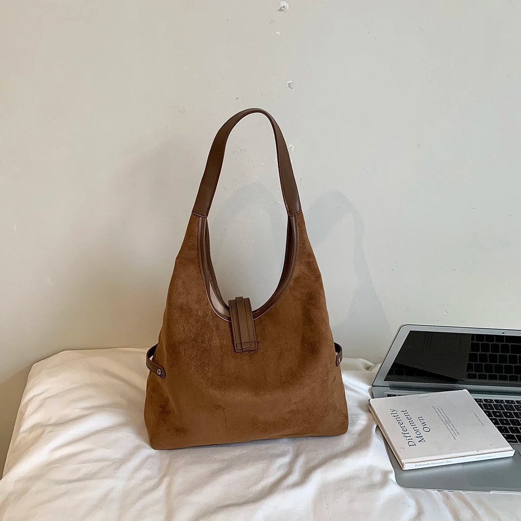 Women's Soft Faux Suede Hobo Tote Bag – Large Capacity, Retro Vintage