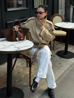 Khaki Belted Short Trench Coat for Women