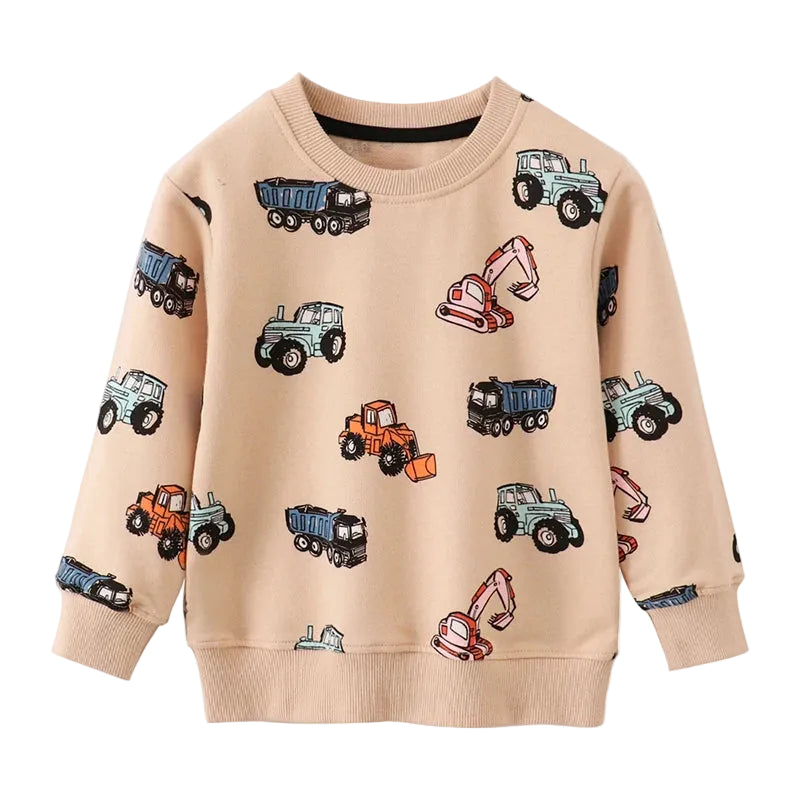 Boys' Sweatshirt Cotton Cartoon Excavator Print Pullover Full-Sleeve Autumn Kids Top