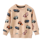 Boys' Sweatshirt Cotton Cartoon Excavator Print Pullover Full-Sleeve Autumn Kids Top